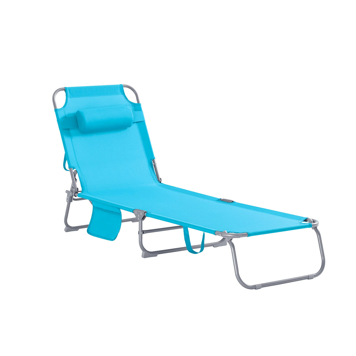 SoBuy Lounger Blue - Chaise longue de jardin pliable et ajustable avec appui-tête et sac de rangement - 57 x 72 x 14 cm replié