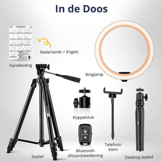 Studio ME Ring Lamp with Tripod 10 inch - Black - Ring Light - 30 Light modes - Incl. Remote Control & Mini Tripod - Ringlight - Ring Lamps