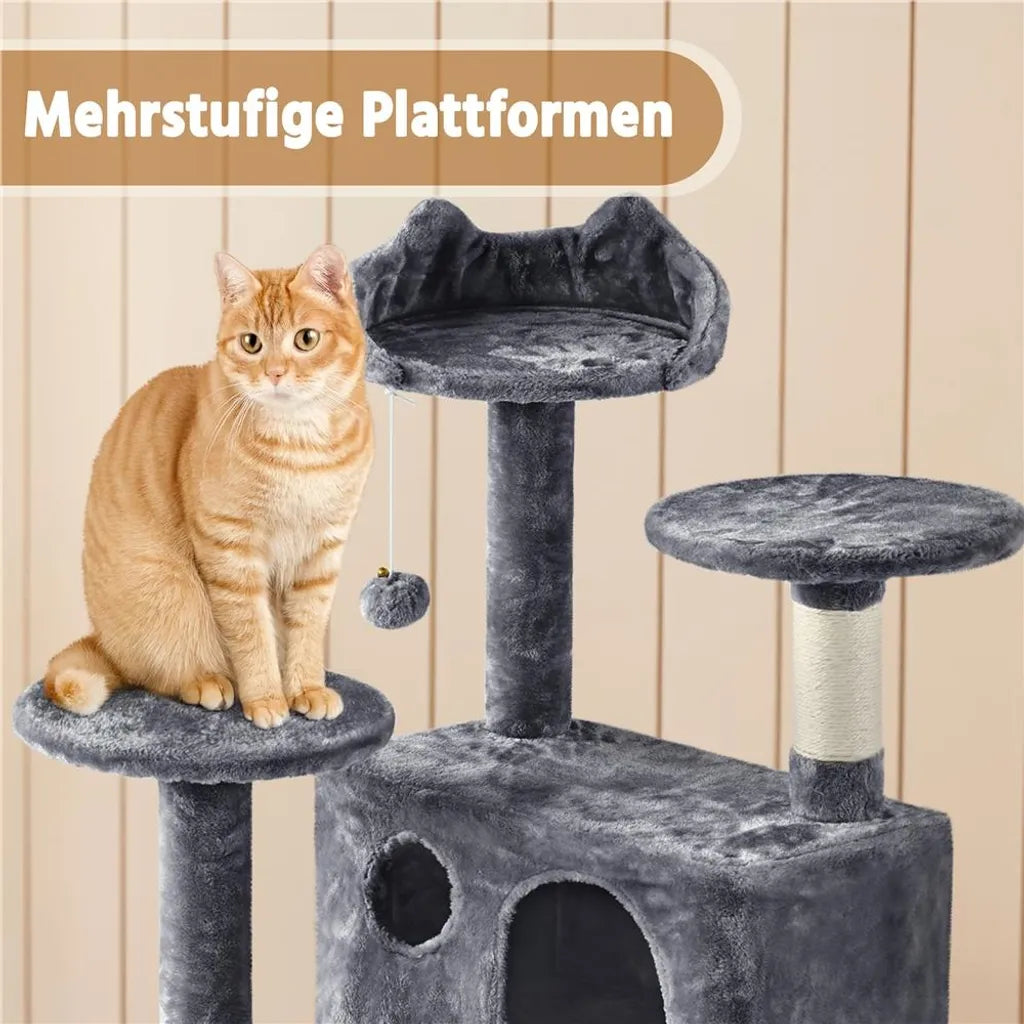 Yaheetech Scratch Post Dark Grey - 158 cm de haut - avec 3 plateformes d'observation et 2 maisons pour chats