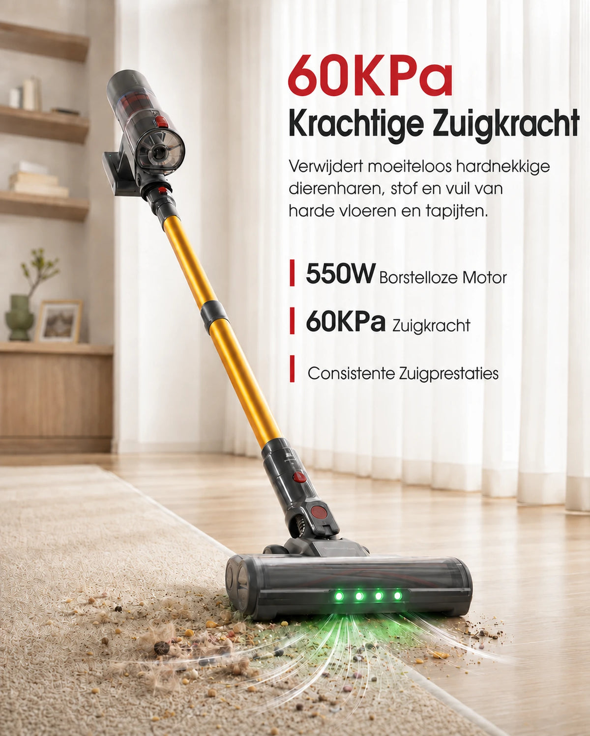 Aspirateur balai sans fil Monsga X Uninellhome UV5 – 60 000 Pa – Jusqu'à 65 min – Tient debout tout seul – Filtration à 7 niveaux – Écran tactile LED