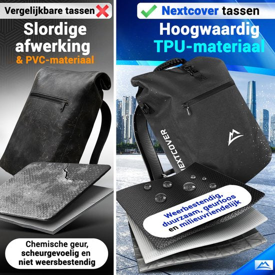 Nextcover 3in1 Bicycle Bag Single for Carrier [PVC free] | Waterproof Bicycle Bag, Backpack and Shoulder Bag 25L | Ideal for Laptop and Weekly Purchases | Bicycle Bag Single | Bicycle Bags