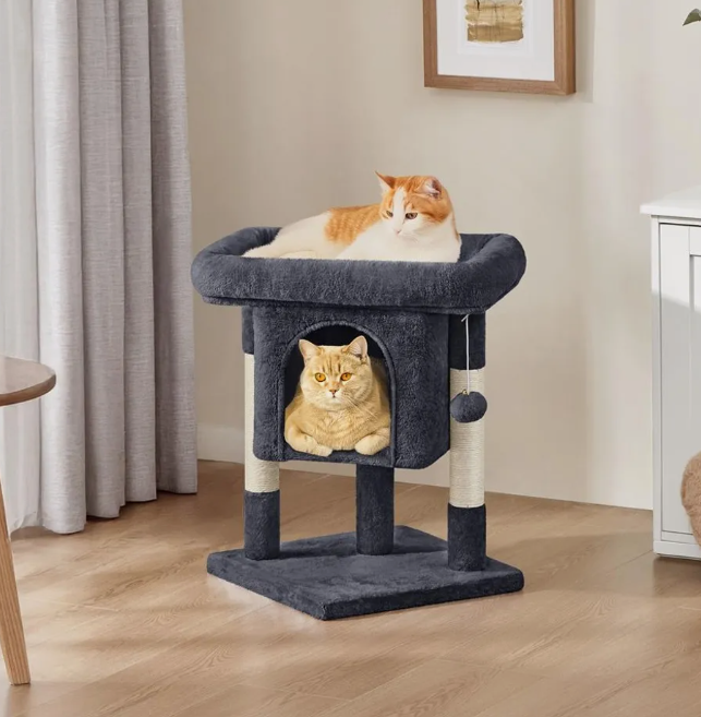 Arbre à chat Yaheetech - Noir - 40,5 x 40,5 x 58 cm - Avec cachette, poteaux en sisal et balle à jouer