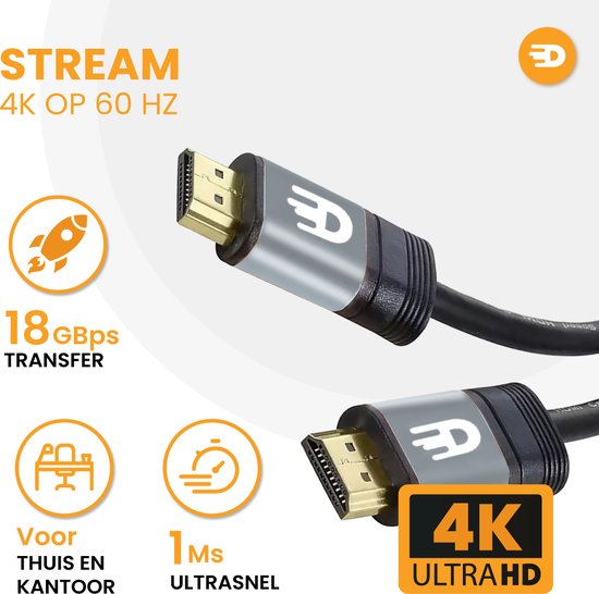 Drivv. Câble HDMI Premium 2.0 - Ultra HD 4K 60 Hz - HDMI vers HDMI - Convient à Xbox Series X & PS5 - 2 mètres - PVC - Gris
