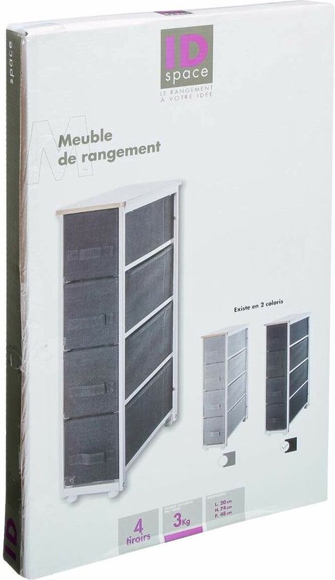 5Five Meuble de rangement à paniers / meuble de salle de bains - 4 paniers - 20 x 48 x 77 cm - métal/bois/tissu - gris foncé