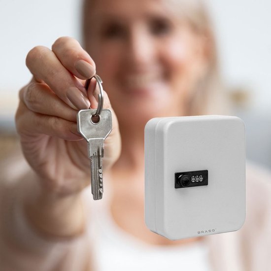 BRASQ Coffre à clés 20 clés avec serrure à combinaison - Coffre à clés, armoire à clés KC300 Gris avec serrure à combinaison