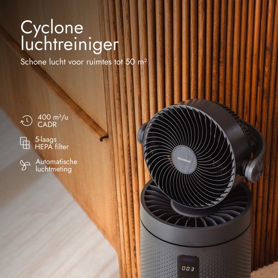 Ventilateur et purificateur d'air Bloomfold Cyclone – Filtre HEPA H13 et rayonnement UVC – CADR de 400 m³/h – Purificateur d'air - Classe de filtration médicale contre le pollen et les particules fines