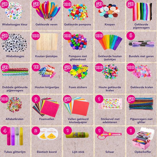 Vaive Craft Case 1432-pièces - Crafting Girls - Beads, Feathers, Pompoms & Wiggle Eyes - Craft Set - Crafting Supplies - Crafting kits