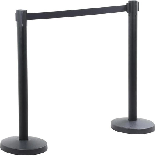 Yaheetech Jeu de 2 poteaux de barrière - 92 cm de haut - équipés d'un ruban rétractable de 200 cm et d'un système de couplage à 4 voies et d'une base solide - pour les zones VIP et les foires commerciales - acier noir