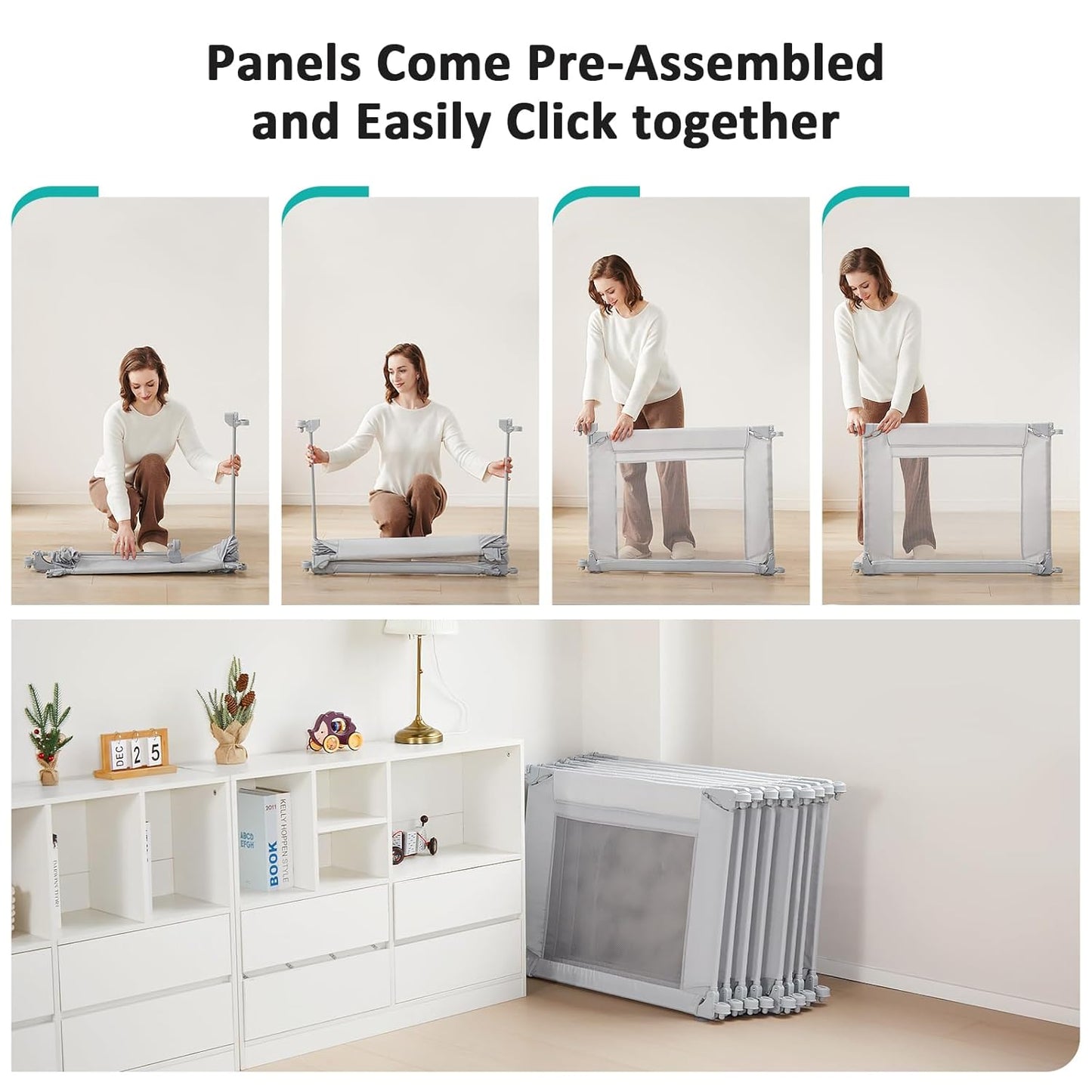 Dora Dotey Babybox Gris clair - 8 panneaux - 200 x 180 x 69 cm - Pliable