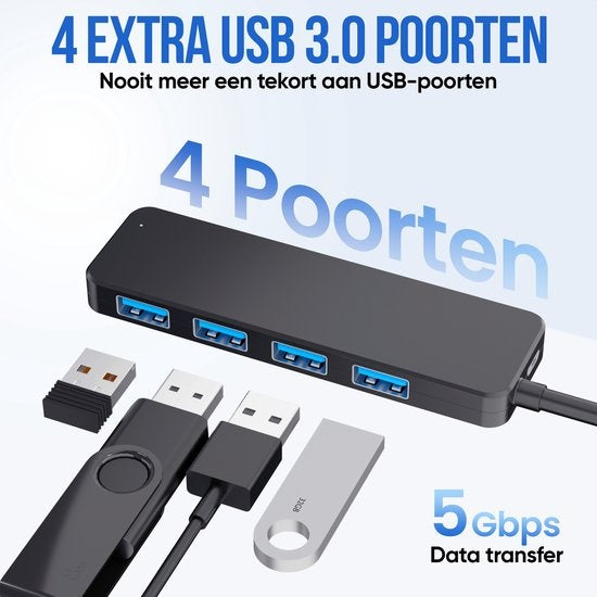 Strex USB 3.0 Hub - Répartiteur USB - 4 ports - 5Gbps - Câble 35CM - Adaptateur USB C inclus
