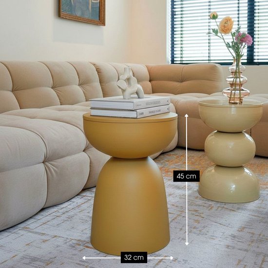 Table d'appoint Mica Decorations Elliot - Table d'appoint ronde H45 x Ø32 cm - Petite table d'appoint pour le salon ou la chambre - Idéale comme table pour plantes - Fer avec revêtement par poudrage - Jaune ocre