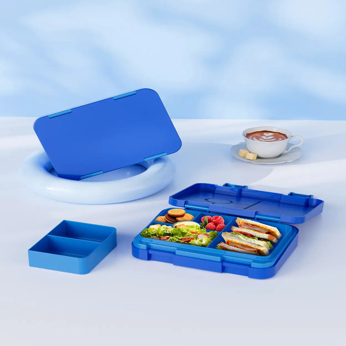 Boîte à repas Meoky à 5 compartiments avec double fermeture - Bleu