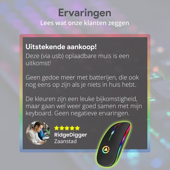 Techvavo® Wireless Mouse Laptop - Souris d'ordinateur - Souris rechargeable - Eclairage LED - Souris sans fil silencieuse - Convient pour les jeux - Noir