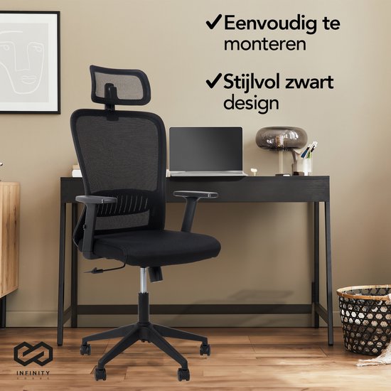 Infinity Goods Ergonomic Office Chair - Chaises de bureau pour adultes - Entièrement réglable - Chaise de bureau - Noir