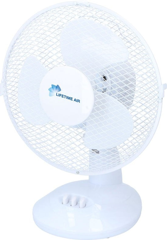 Lifetime Air Ventilateur de table - Ø23cm - 2 Vitesses - Fonction inclinable - Fonction pivotante - Blanc
