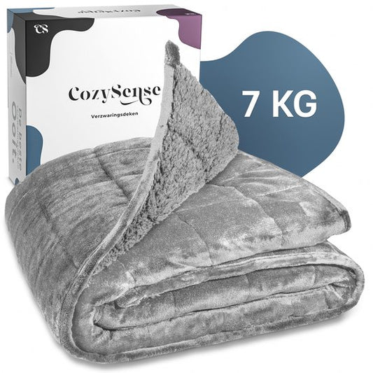 Couverture lestée CozySense® 7 kg - Couverture lestée - Couverture lestée - GLASS-Flow® Distribution de la pression - 135x200 - Velours flanelle & Sherpa - Hypoallergénique - Gris