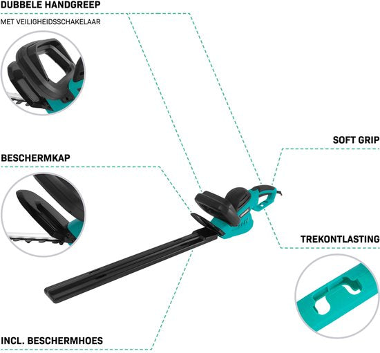 VONROC Taille-haie 600W - Longueur de lame 660 mm - avec poignée rotative à 180° - Ecartement des lames 16 mm - Avec étui de protection