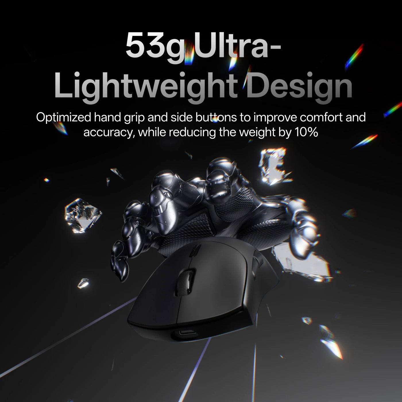 Souris de jeu sans fil Rapoo VT7 - Fréquence de sondage de 8 000 Hz - 26 000 DPI - Poids plume de 53 g - Noire