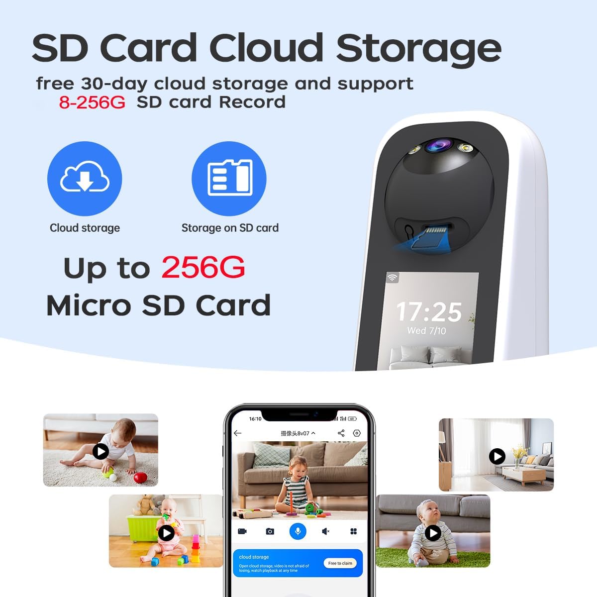Caméra de sécurité d'intérieur JOOAN 2K avec écran 2,8 pouces – PTZ 360° – Wi-Fi 5G – Vidéo bidirectionnelle – Blanche