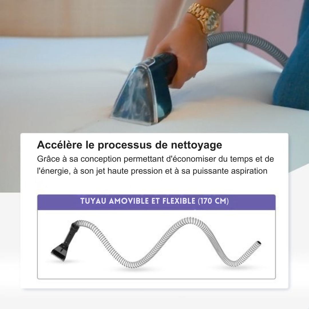 Nettoyeur de tapis PRO Motionflow - Nettoyage en profondeur avec fonction vapeur jusqu'à 100°C - Puissant nettoyeur de taches 1700W - Nettoyage pour sol, canapé, salle de bain et tapis - Produit nettoyant - Noir