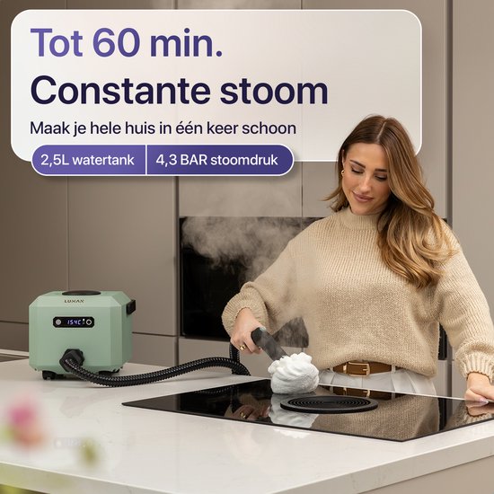 Nettoyeur vapeur LUMAN MAX – 2 600 W - 60 min d'autonomie - Réservoir d'eau de 2,5 L – Nettoyeur vapeur à main et nettoyeur de moquette - Vert
