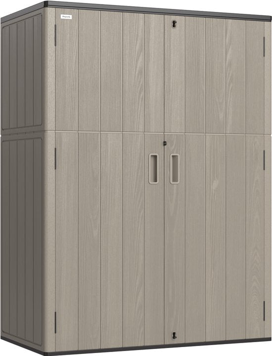 LifeGoods Garden Cabinet Vertical - 1340L - Armoire de rangement - Résistant à l'eau et aux UV - Coffre de jardin - Taupe