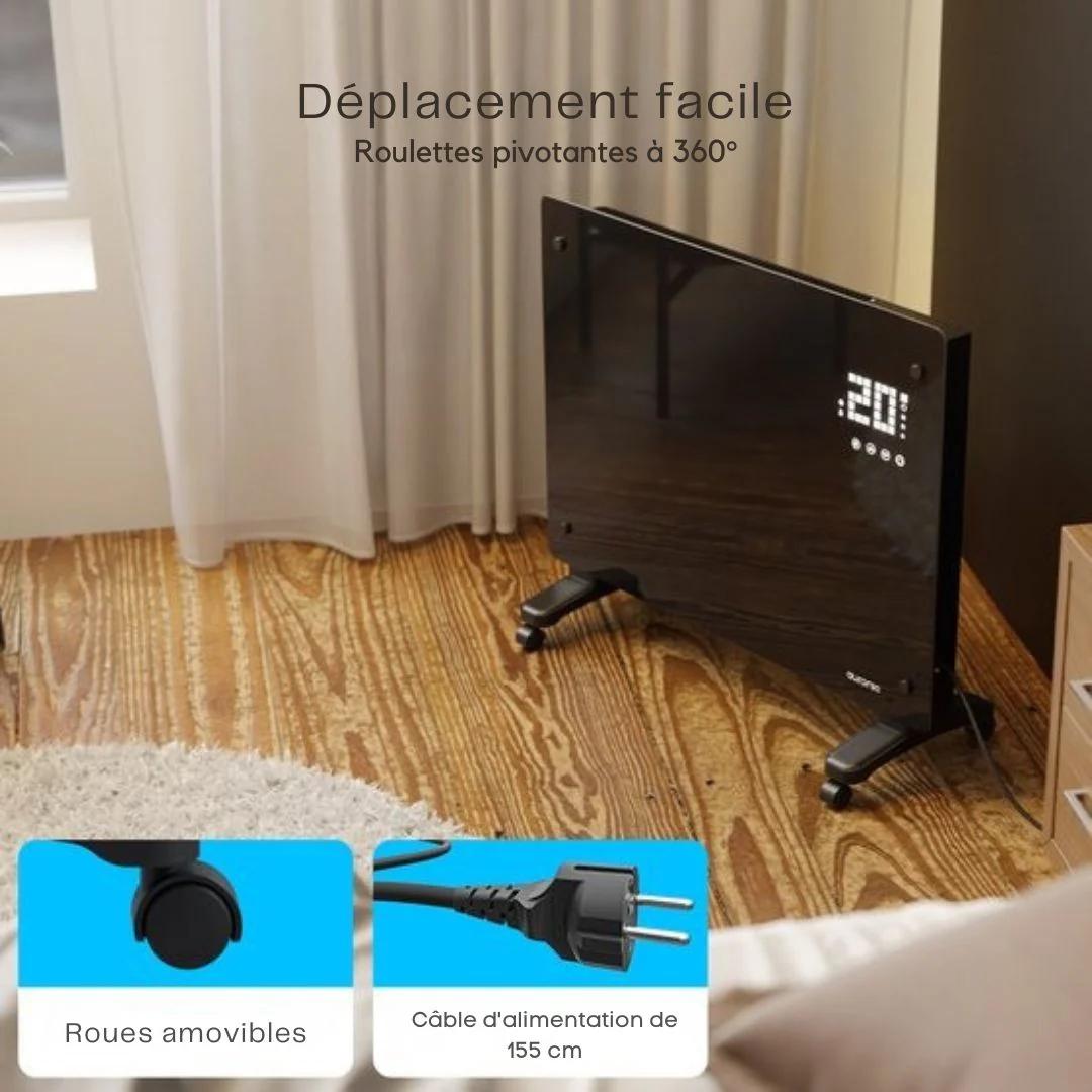 Chauffage électrique Auronic - Convecteur - Thermostat et télécommande - Radiateur à panneau en verre - 1500 W - Noir
