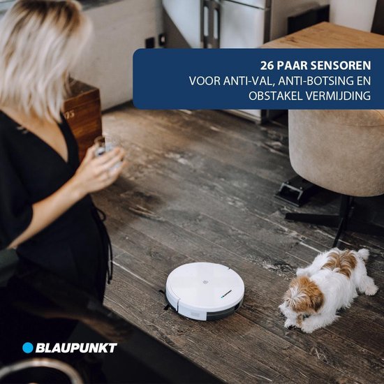 Blaupunkt Robot Aspirateur Bluebot XVAC - Avec station de recharge - Navigation intelligente - Fonction balayage possible - Blanc