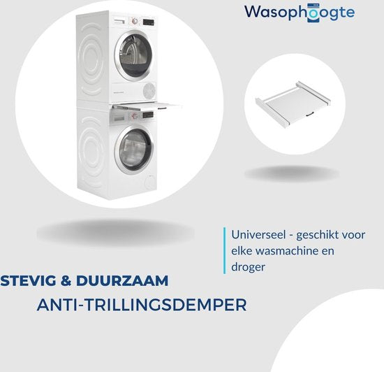 Wasophoogte® Rehausse pour lave-linge et sèche-linge - Kit d'empilage pour lave-linge et sèche-linge - Cadre intermédiaire - Compatible avec tous les modèles - Blanc