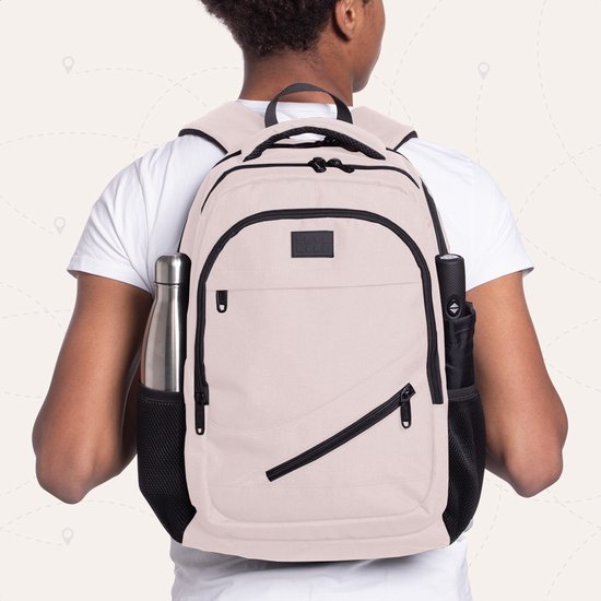 TRVLMORE Sac à dos à vie - Sac à dos avec compartiment pour ordinateur portable de 15,6 pouces - Cartable - Résistant aux éclaboussures - Hommes et femmes - Garçons et filles - 28L - Rose