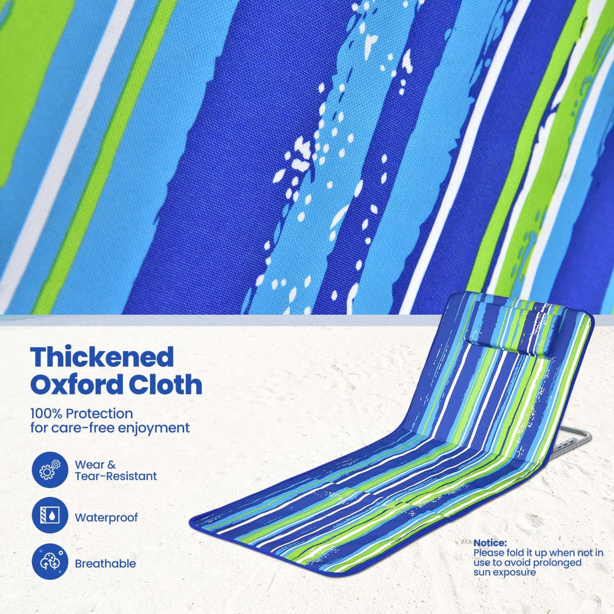 Tapis de plage Coast (2 pièces) avec table d'appoint - 151 x 56 x 27 cm - Vert / Bleu