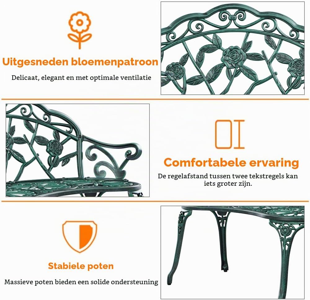 Banc de jardin vintage Yaheetech 99,5 x 57 x 78,5 cm - Vert - 2 places - Métal - 227 kg