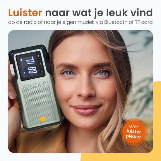 Radio d'urgence Goliving - 17 x 9 x 4 cm - Radio portable - Powerbank solaire rembobinable - Lampe de poche rechargeable - Réveil numérique - Bluetooth - 10000 mAH - 80 dB - Noir