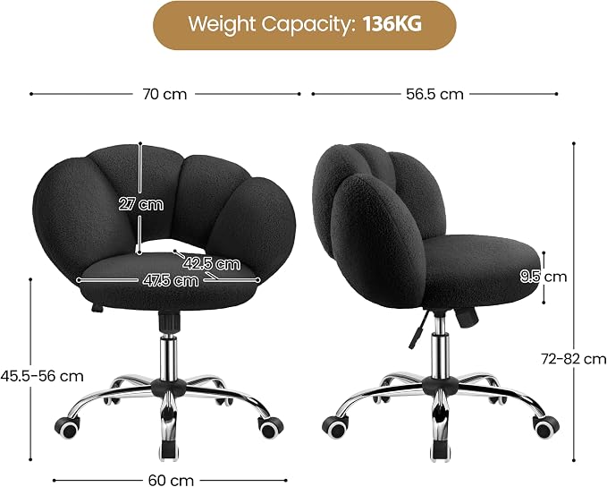 Chaise de bureau ergonomique Yaheetech « Cloud Design » - Noire - Chaise pivotante réglable avec fonction de balancement, jusqu'à 136 kg