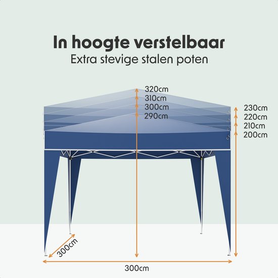 LifeGoods Party Tent Plus - Tente pliante - 3x3 m - Montage facile - Armature renforcée - Imperméable - Sac de transport - Bleu