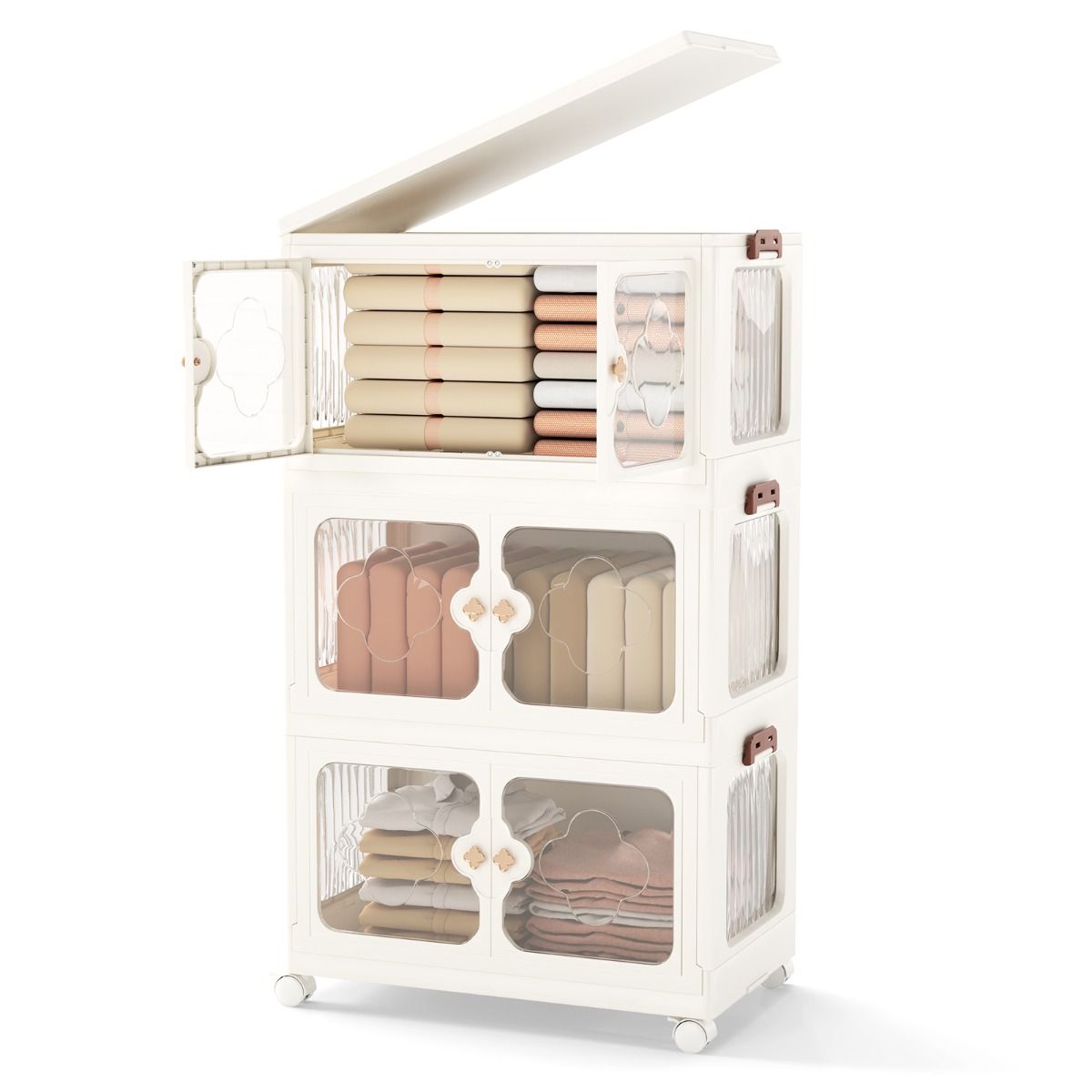 coast Bac de stockage 159L avec couvercle - 59,5 × 35,5 × 99 cm - Blanc - Pliable - Empilable - Avec roues