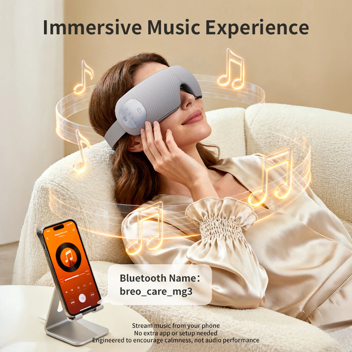 Breo EM005 Masque pour les yeux et le sommeil avec fonction de massage et de chaleur – Compression d'air, massage des tempes, USB-C – Noir