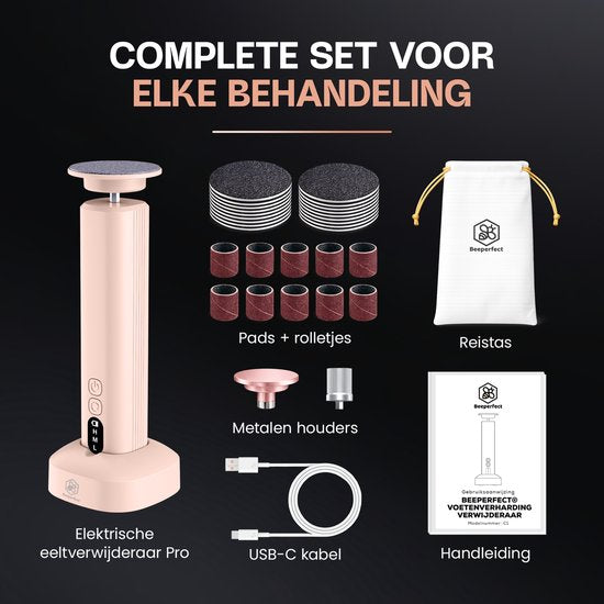 Beeperfect® Appareil électrique pour éliminer les callosités Pro - Lime pour les pieds - Lime à callosités - 60 disques anti-callosités et 20 rouleaux abrasifs - Avec station de recharge