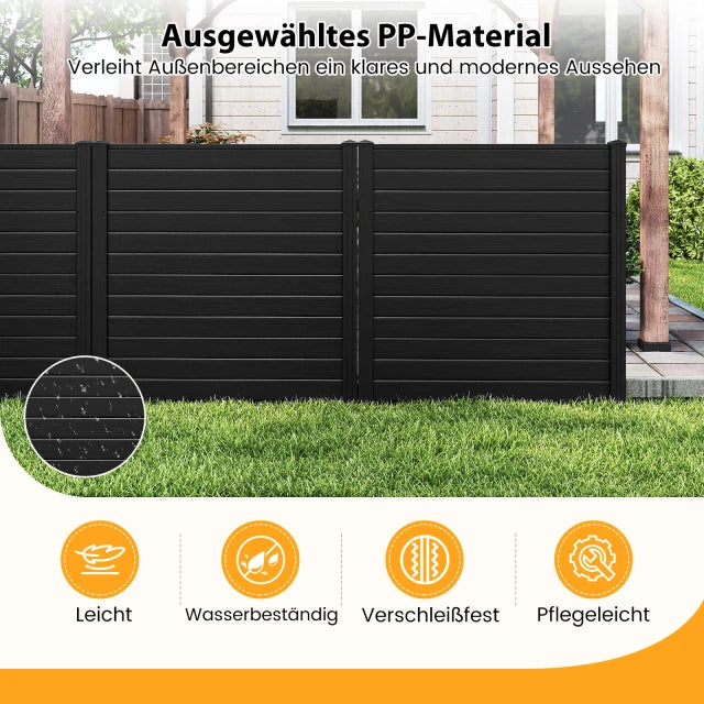 Coast Privacy Screen Black - Panneau de clôture extérieur en 2 parties avec poteaux métalliques au sol - 123 x 123 cm