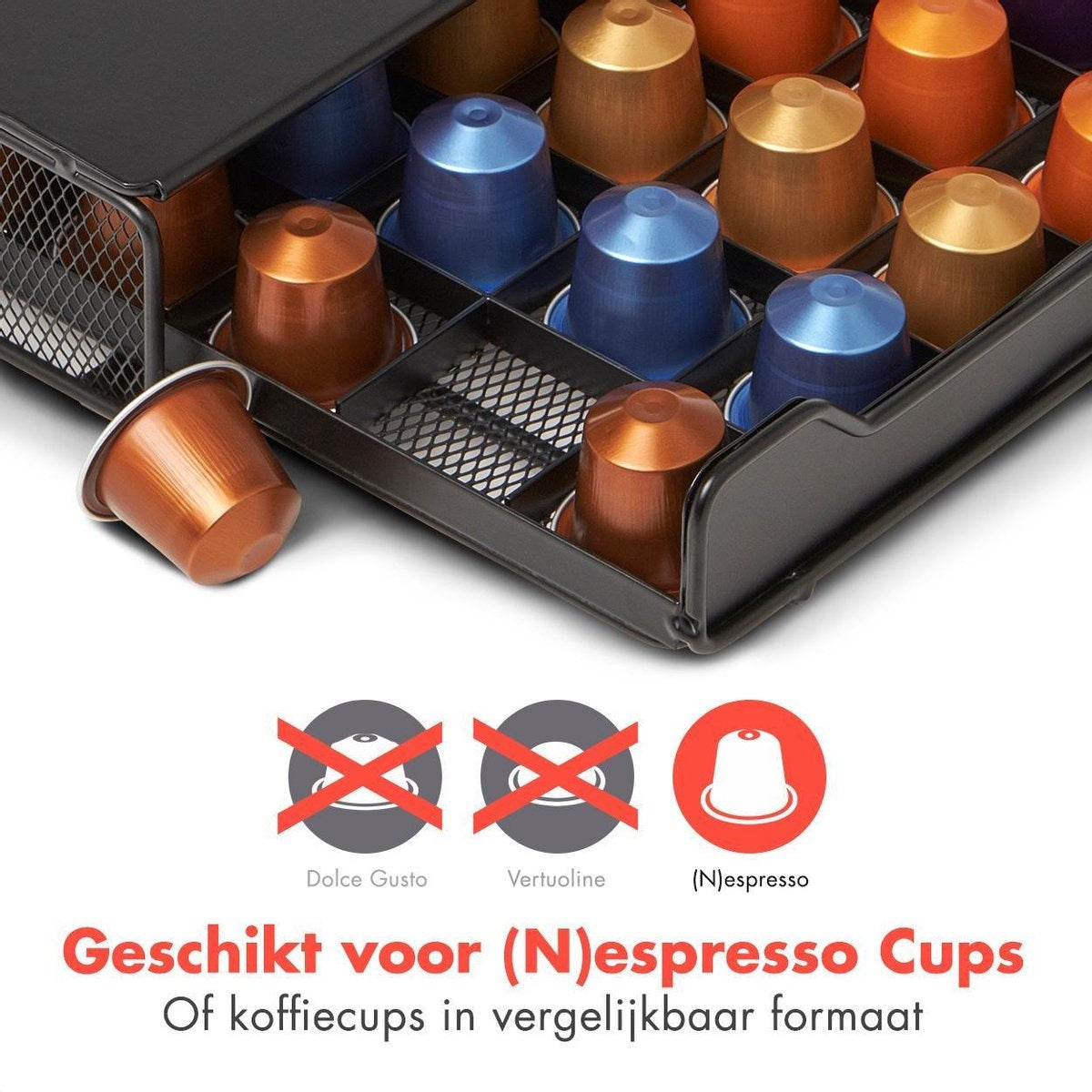 Porte-capsules - KitchenBrothers - Rangement capsules avec tiroir - 60 capsules - Noir