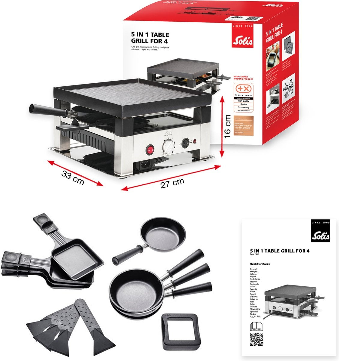 Appareil à raclette et à pierrade - Solis 791 - 5 en 1 pour 4 personnes - Argent/Noir