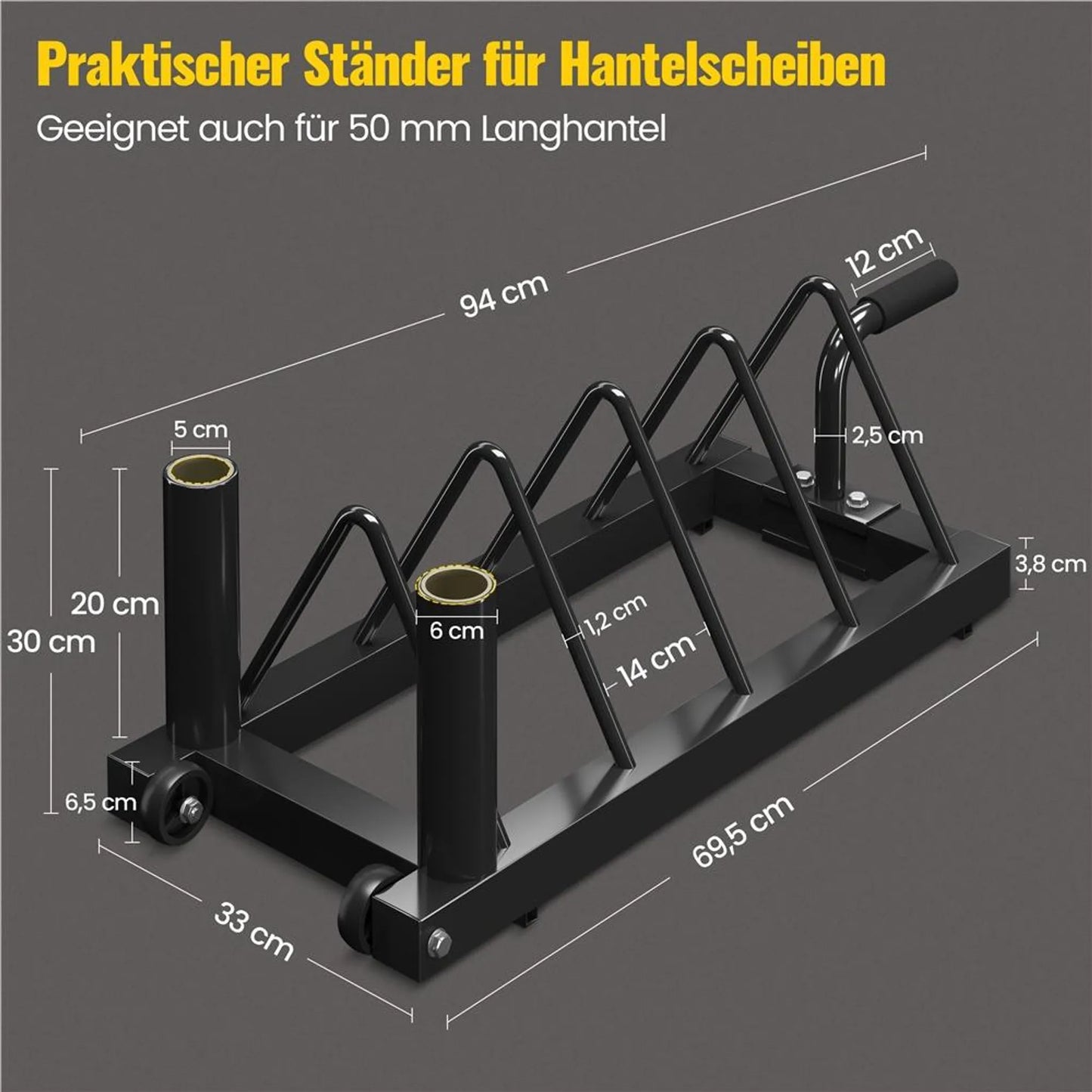 Yaheetech Halter Rack For Dumbbells And Bars - Equipé de 4 plateaux de rangement et de 2 supports de licol et de roues de transport - Pour haltères olympiques et poids - Métal noir - 94 x 33 x 30 cm