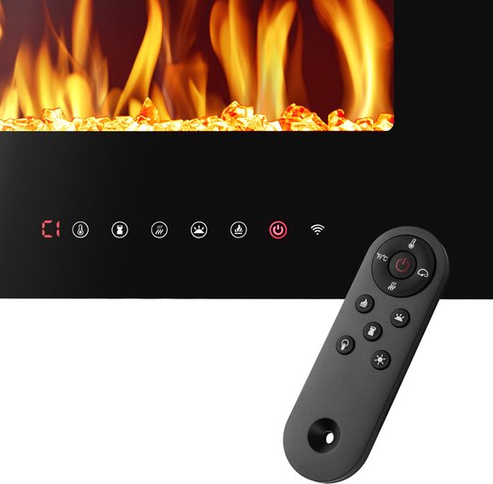 tectake® Wall Fireplace - Cheminée électrique - Atmosphere Fireplace - 106.5 x 12 x 43 cm - 900W & 1800W - Contrôlé par télécommande ou application - avec thermostat - Poêle - avec chauffage - Cheminées - Effets de bois et de lueur - Flammes 3D - Minuteur