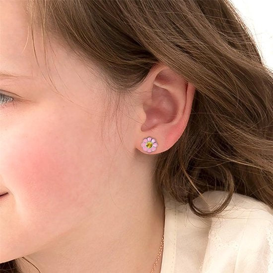 Yolora Kids Boucles d'oreilles fleurs roses - cristaux Kalpa Camaka - plaqué or blanc 18K - Enfant - Boucles d'oreilles filles couleur argent - Bijoux enfants - Boîte cadeau de luxe - Boîte cadeau - Emballage cadeau - Magnifique emballage cadeau