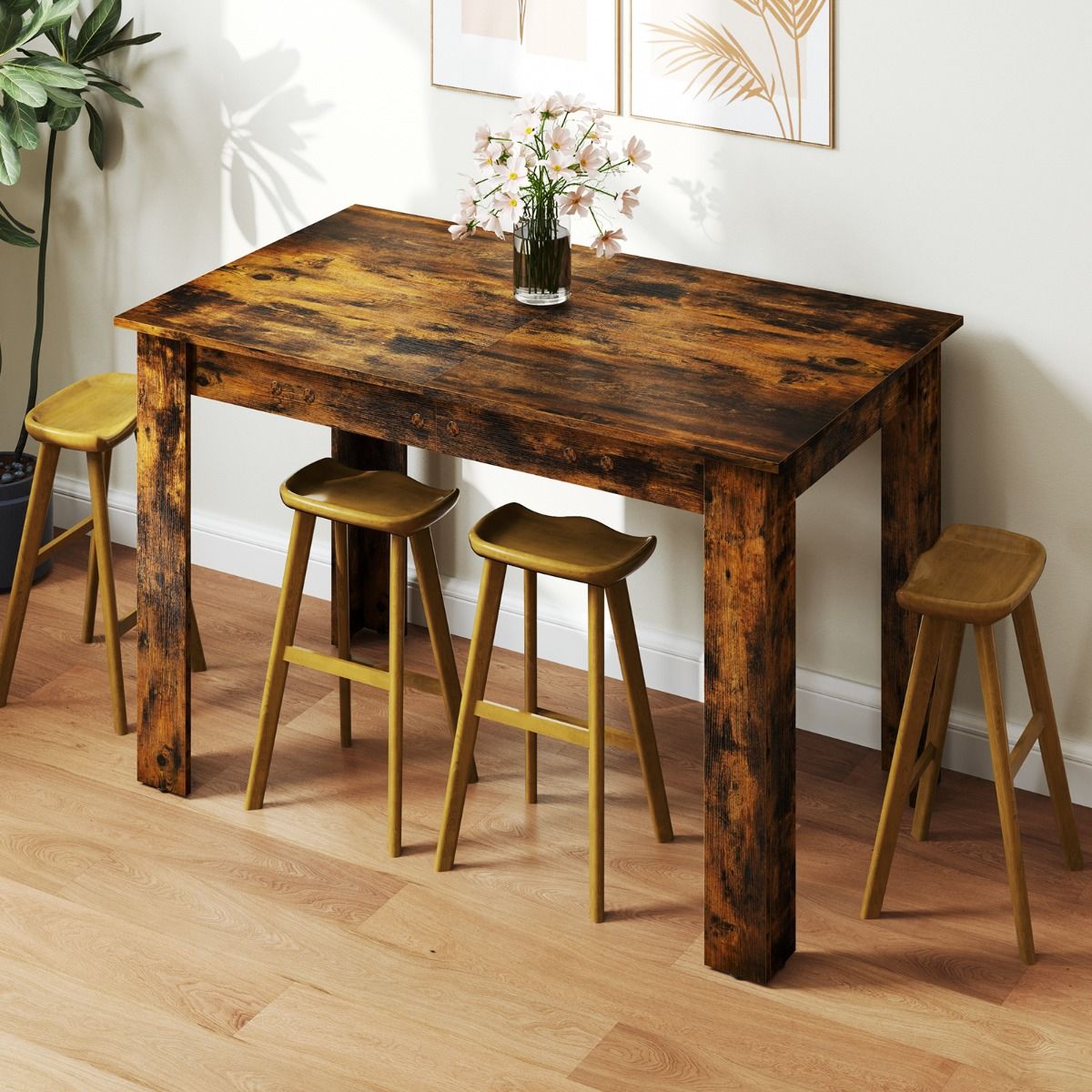 Table à manger extensible Coast - Plateau réglable - Pieds en L - Marron café 158 x 70 x 76 cm