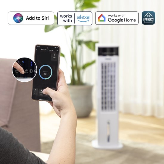 Climatiseur Princess Smart avec application et télécommande – Climatiseur sans tuyau – Réservoir d'eau de 3,5 L – Ventilateur oscillant avec fonction rafraîchissante – Rafraîchisseur d'air portable pour chambre, salon, bureau – Blanc – Économe en énergie