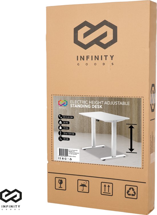 Infinity Goods Zit Sta Bureau - Elektrisch Verstelbaar In Hoogte - 120 x 60 CM - Wit