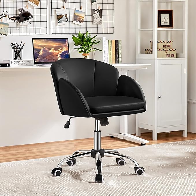 Chaise de bureau ergonomique Yaheetech - Noire - Chaise pivotante réglable avec accoudoirs et fonction d'inclinaison