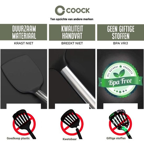 COOCK Batterie de cuisine avec support XL - Batterie de cuisine 17 pièces - Silicone - Sans BPA ni plastique - Susceptible d'être accrochée - Ouvre-boîte inclus