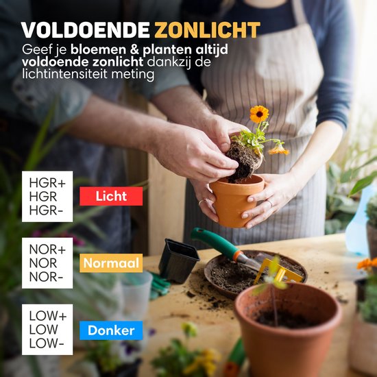 Vulpes Goods® Humidimètre pour plantes - 4 en 1 - hygromètre - intérieur et extérieur - hygromètre pour plantes d'intérieur - - pH, photomètre, thermomètre et humidimètre - Humidimètre pour sol - Version PRO - Batterie incluse